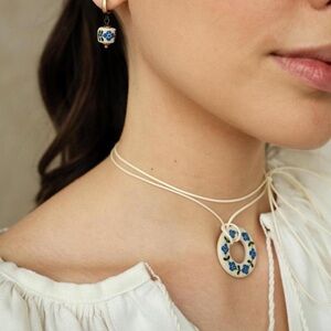 Cream and Blue Floral Necklace